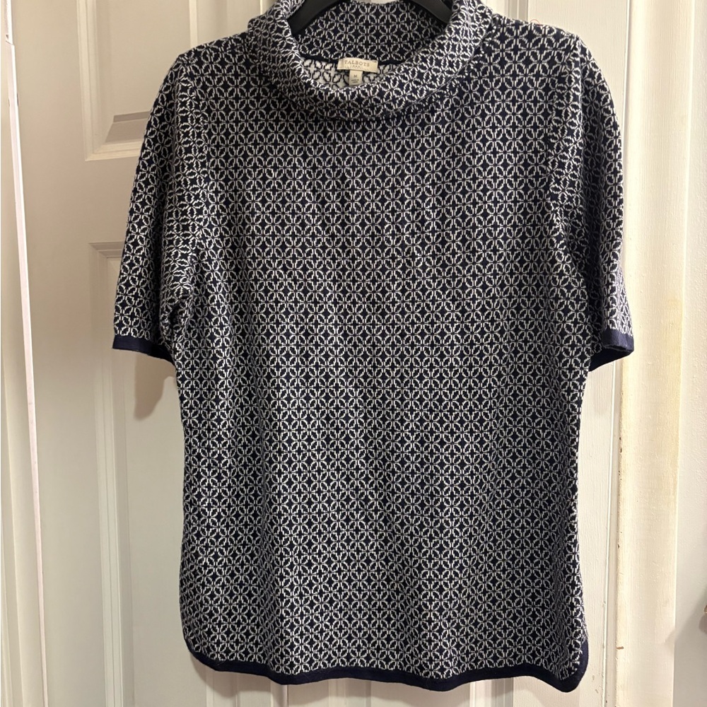 Talbots Navy and White Cowl Neck Sweater